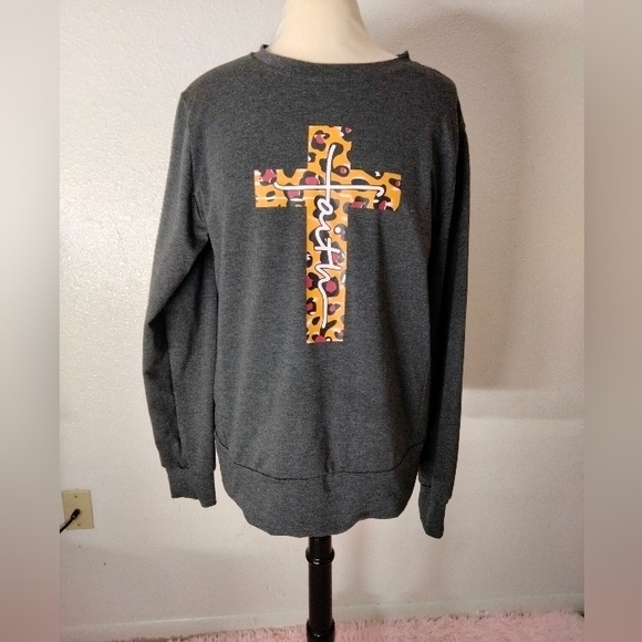 "Faith"world sweater sweatshirt Gray Long sleeve comfortable wear size XL - Picture 1 of 14